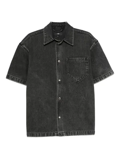 7 For All Mankind Short-sleeve Denim Shirt In Black