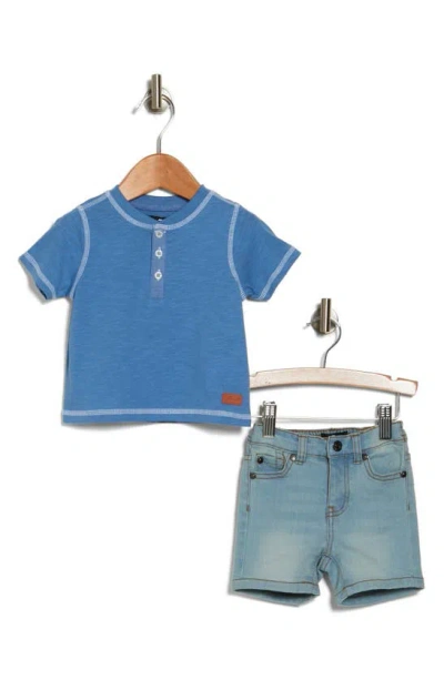 7 For All Mankind Babies' Short Sleeve Henley & Shorts In Metallic