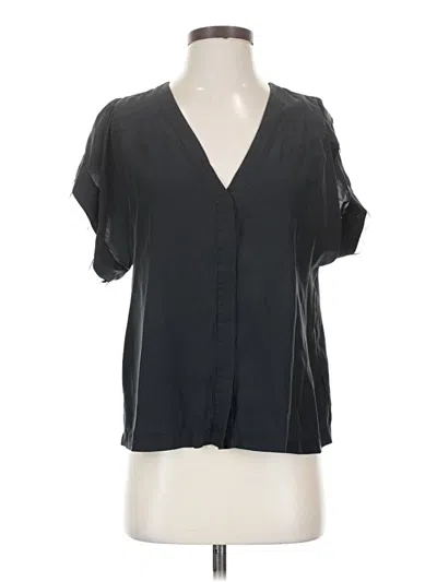 Pre-owned 7 For All Mankind Short Sleeve Silk Top Black Plunge Neckline Tops