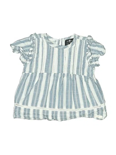 Pre-owned 7 For All Mankind Kids' Short Sleeve Top Blue Ruffles Neckline Tops