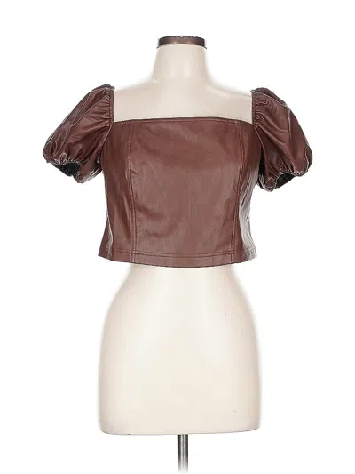 Pre-owned 7 For All Mankind Short Sleeve Top Brown Strapless Neckline Tops