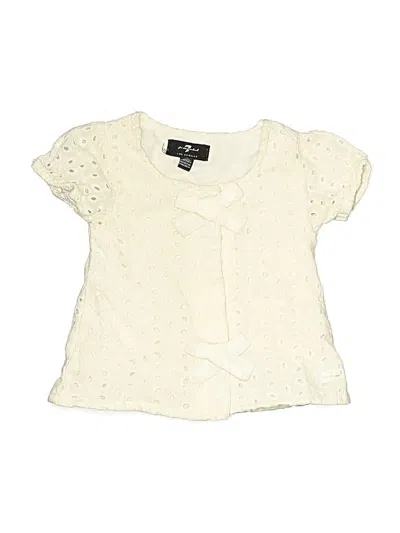 Pre-owned 7 For All Mankind Kids' Short Sleeve Top Ivory Ruffles Neckline Tops In White