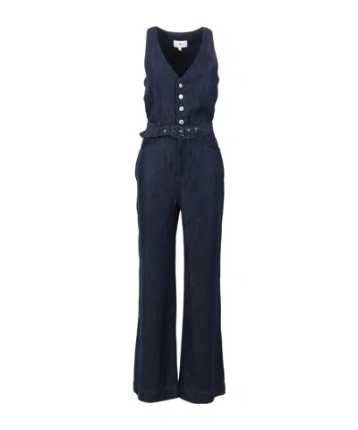 7 For All Mankind Short-sleeved Denim Jumpsuit In Blue