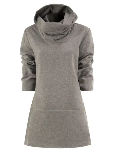 7 For All Mankind Short Wool And Cashmere-blend Hooded Dress In Gray