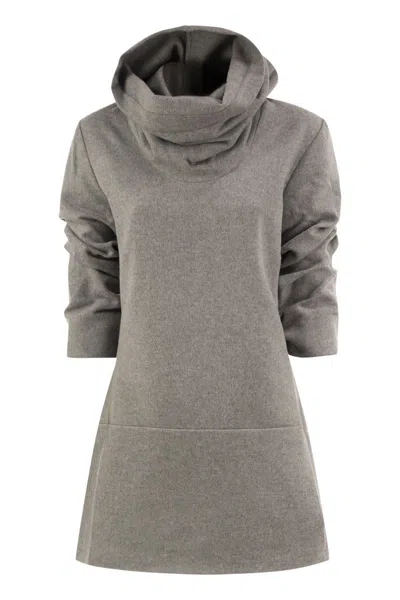7 For All Mankind Short Wool And Cashmere-blend Hooded Dress In Gray