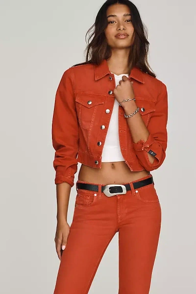 7 For All Mankind Shrunken Denim Jacket In Red