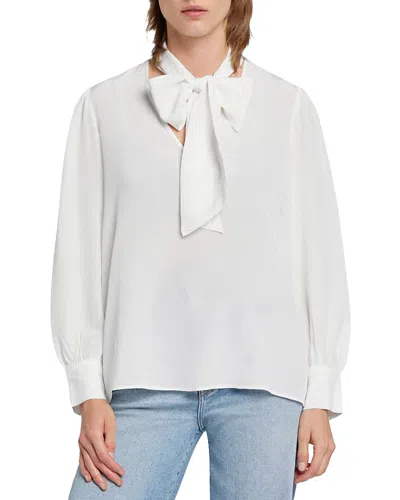 7 For All Mankind Silk Bow Blouse In Cream