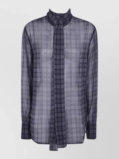 7 For All Mankind Silk Long-sleeve Bow Shirt In Blue