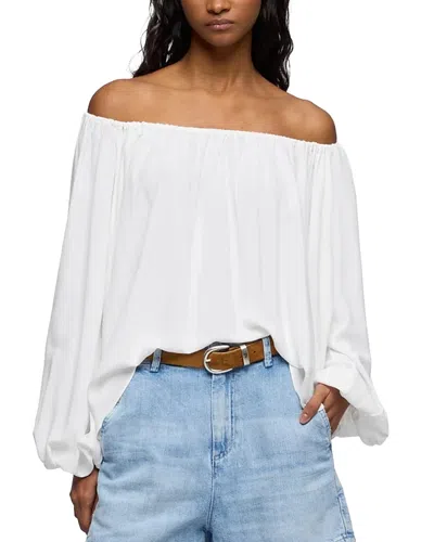 7 For All Mankind Silk Off-the-shoulder Blouse In White