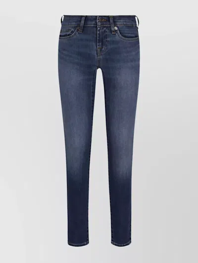 7 For All Mankind Skinny Low Rise Faded Wash In Blue