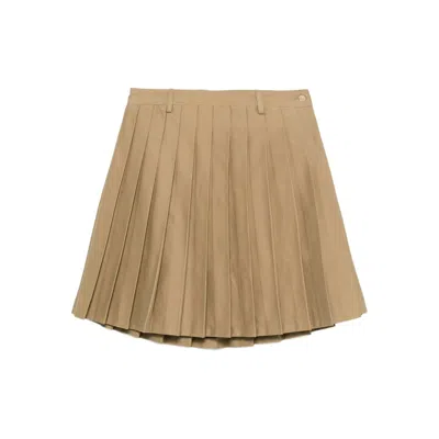 7 For All Mankind Pleated Mini Skirt Twill Sand Storm In Brown