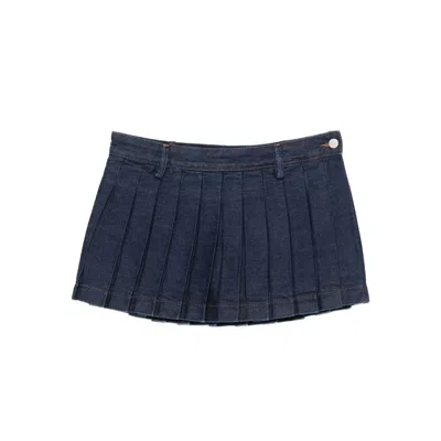 7 For All Mankind Mini Skirt With Pleated Design And Belt Loops In Blue