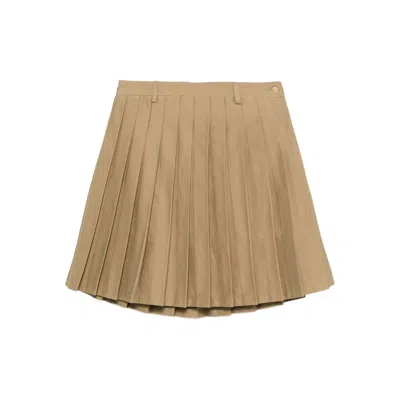 7 For All Mankind Pleated Mini Skirt Twill Sand Storm In Brown