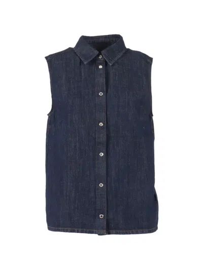 7 For All Mankind Sleeveless Blossom Shirt In Blue