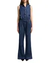 7 For All Mankind Sleeveless Denim Belted Jumpsuit In Blue