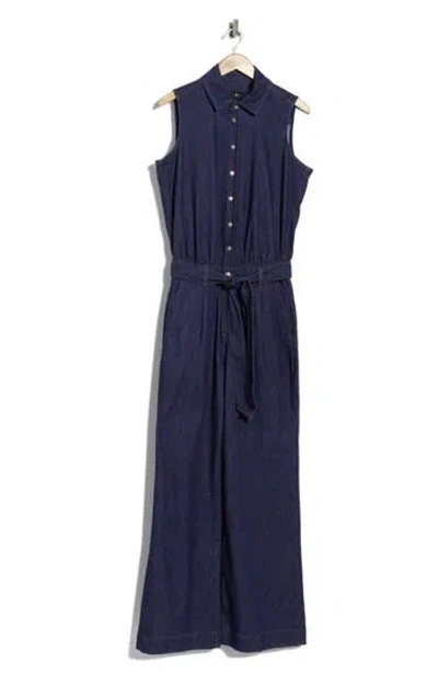 7 For All Mankind Sleeveless Denim Jumpsuit In Blue