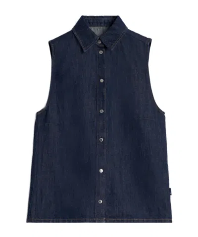 7 For All Mankind Sleeveless Shirt In Indigo Linen In Blue