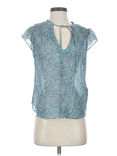 Pre-owned 7 For All Mankind Sleeveless Silk Top Blue Keyhole Neckline Tops