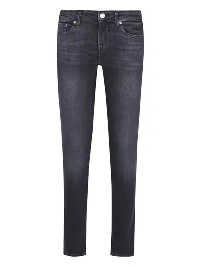 7 For All Mankind Stretch Cotton Denim Low Skinny Jeans With Classic Five-pocket Design In Blue