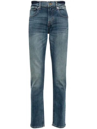 7 For All Mankind Slimmy Mid-rise Tapered Jeans In Blue