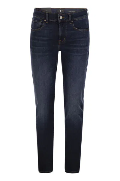 7 For All Mankind Slimmy Tapered Alto - Mid-rise Skinny Jeans In Navy