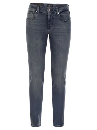 7 For All Mankind Slimmy Tapered Globe - Skinny Medium-waisted Jeans In Blue Denim