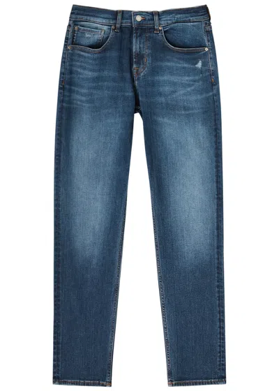 7 For All Mankind Slimmy Tapered Luxe Performance Jeans In Dark Blue