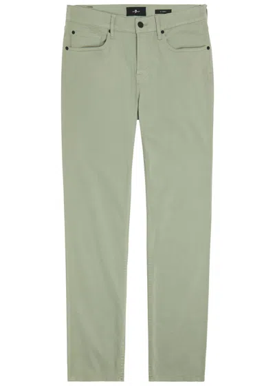 7 For All Mankind Slimmy Tapered-leg Stretch-sateen Chino Trousers In Green