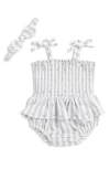 7 For All Mankind Babies'  Smocked Bubble Bodysuit & Headband Set