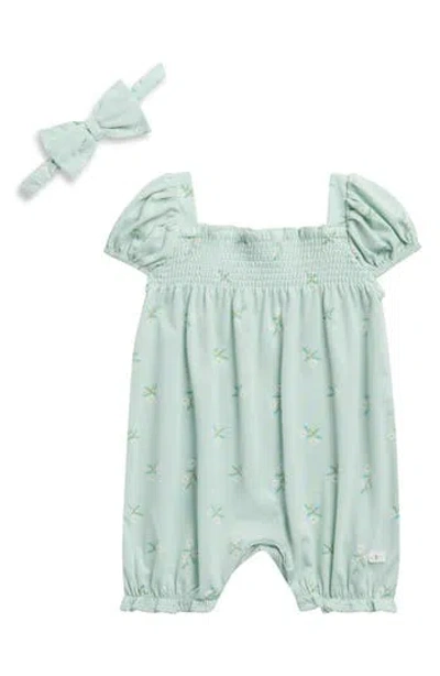 7 For All Mankind Babies'  Smocked Romper & Headband Set In Green