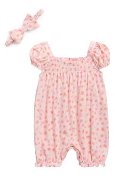 7 For All Mankind Babies'  Smocked Romper & Headband Set In Pink