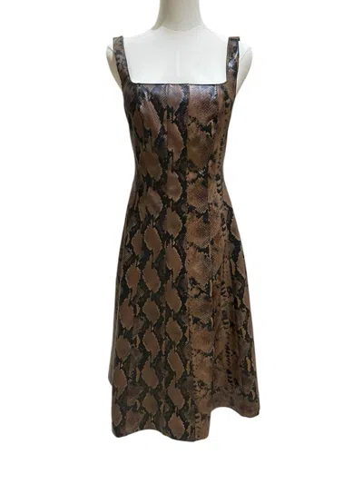 7 For All Mankind Snake Faux Leather Square Neck Sleeveless Midi Dress In Brown
