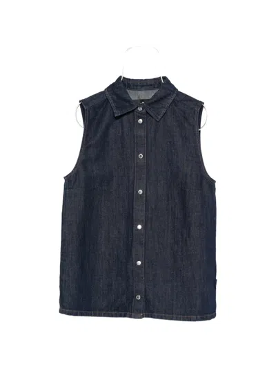 7 For All Mankind Snap-button Sleeveless Shirt In Blue