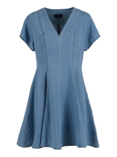 7 For All Mankind S/s Vneck Flared Dress Hana In Blue