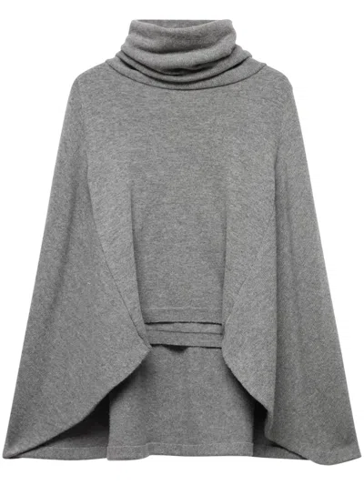 7 For All Mankind Stone High Neck Shawl Wool Sweater In Gray