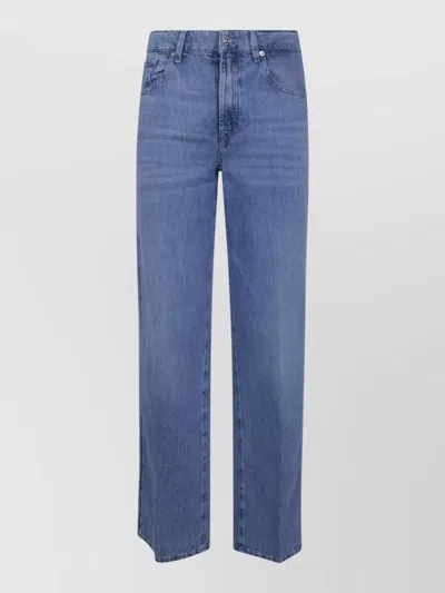 7 For All Mankind Stovepipe Cotton Linen Five Pocket Trousers In Blue