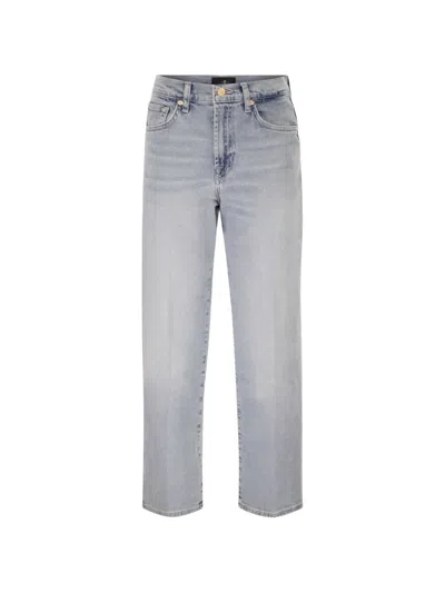 7 For All Mankind Stovepipe Straight Ankle Jeans In Light-wash Denim In Blue