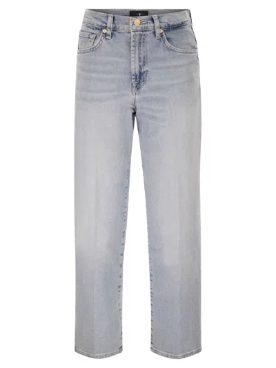 7 For All Mankind Stovepipe Straight Ankle Jeans In Light-wash Denim In Blue