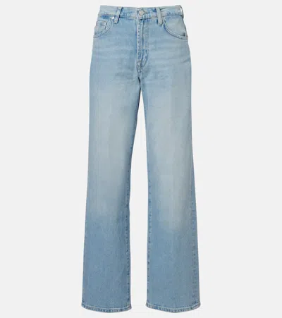 7 For All Mankind Stovepipe Straight Mid-rise Straight Jeans In Blue