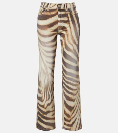 7 For All Mankind Stovepipe Zebra-print Straight Jeans In Brown