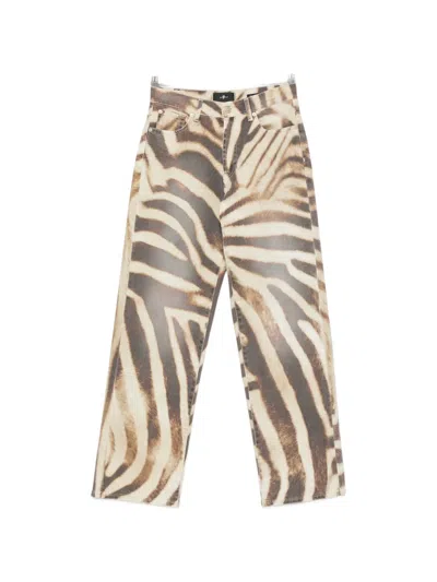 7 For All Mankind Stovepipe Zebra-print Straight-leg Jeans In Neutral