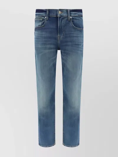 7 For All Mankind Straight Cotton Jeans Faded Wash In Blue