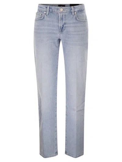 7 For All Mankind Straight Fit Light Wash Vintage-effect Denim Jeans In Blue
