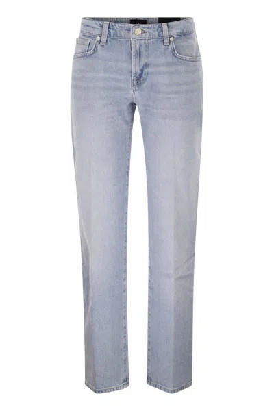 7 For All Mankind Straight Fit Light Wash Vintage-effect Denim Jeans In Blue