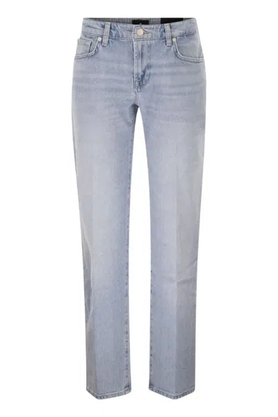 7 For All Mankind Straight Fit Light Wash Vintage-effect Denim Jeans In Blue