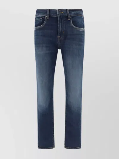 7 For All Mankind Straight Leg Cotton Jeans With Belt Loops In Blue