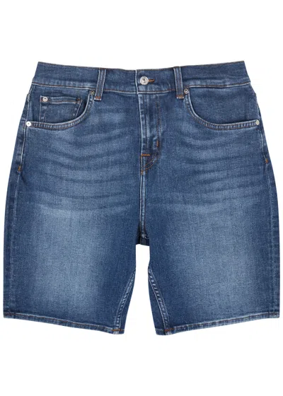 7 For All Mankind Straight-leg Denim Shorts In Mid Blu