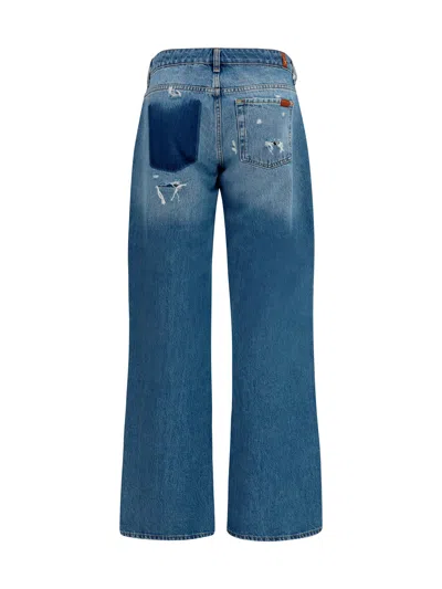 7 For All Mankind Straight-leg Distressed Cotton Jeans In Blue