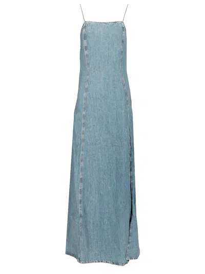 7 For All Mankind Strap Dress Arizona With High Slit In Light Blue