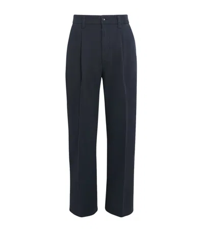 7 For All Mankind Stretch-cotton Pleated Trousers In Blue